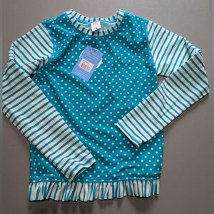 Ruffle Butts Teal and White Kids Swim Rashguard
